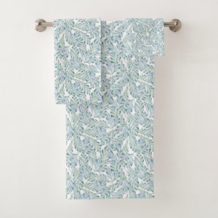 Decorative Striped Leaf Pattern Bath Towel Set