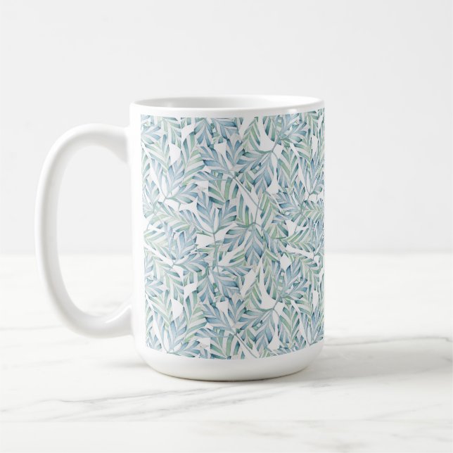 Decorative Striped Leaf Pattern Coffee Mug (Left)