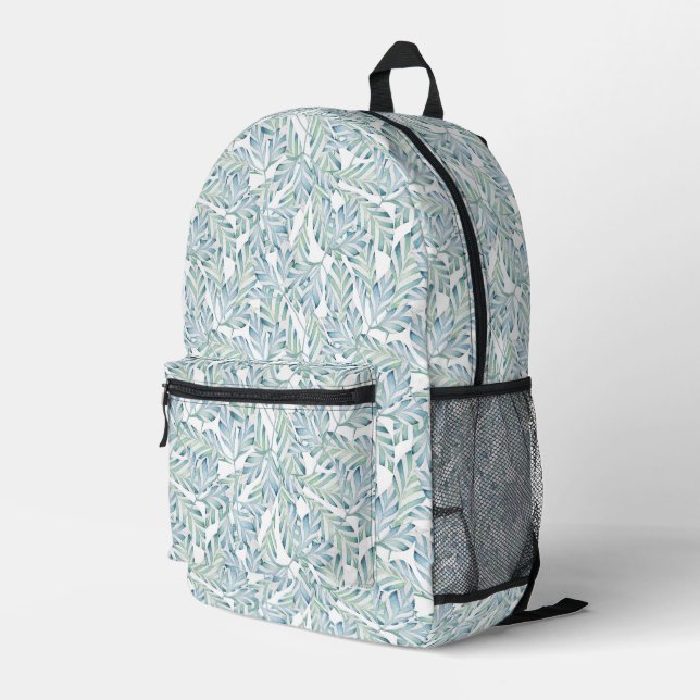 Decorative Striped Leaf Pattern Printed Backpack (Back Corner Right)