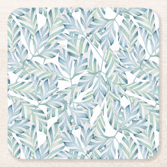 Decorative Striped Leaf Pattern Square Paper Coaster (Front)