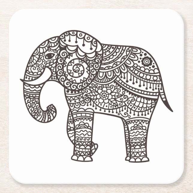 Decorative Style Elephant Square Paper Coaster (Front)