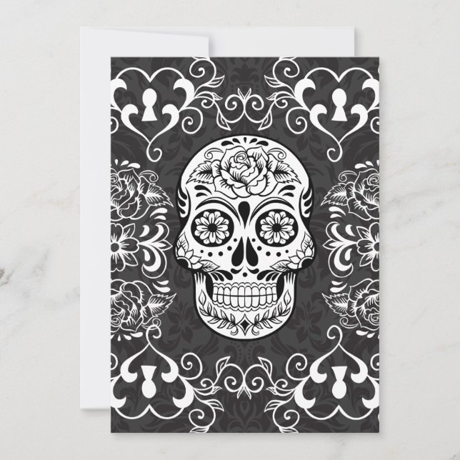 Decorative Sugar Skull Black White Gothic Grunge (Front)