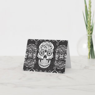 Decorative Sugar Skull Black White Gothic Grunge Card