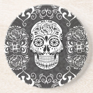 Decorative Sugar Skull Black White Gothic Grunge Coaster