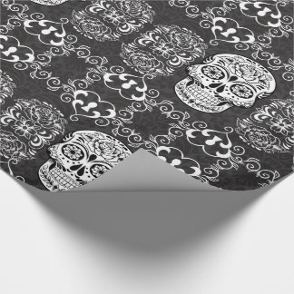 Decorative Sugar Skull Black White Gothic Grunge Wrapping Paper