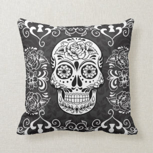 Decorative Sugar Skull Gothic Grunge Pillow