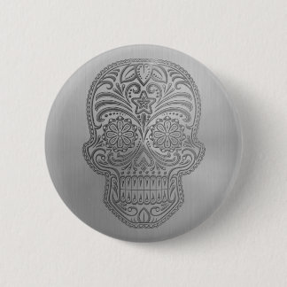 Decorative Sugar Skull with a Stainless Steel Look 6 Cm Round Badge