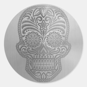 Decorative Sugar Skull with a Stainless Steel Look Classic Round Sticker