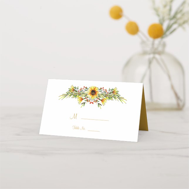 Decorative Summer Flowers Wedding Place Card (Front)