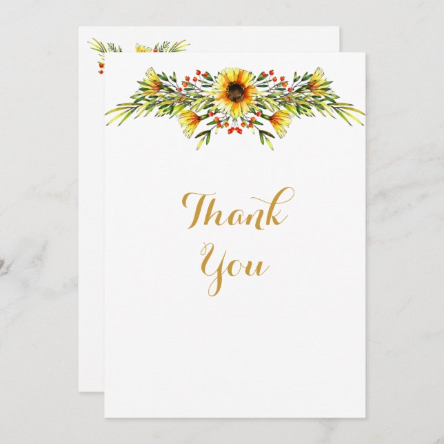 Decorative Summer Flowers Wedding Thank You Card (Front/Back)