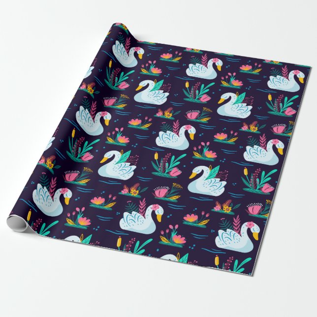 Decorative Swan Wrapping Paper (Unrolled)