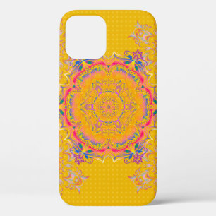 Decorative symmetry arabesque. Beige, pink and yel iPhone 12 Case