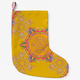 Decorative symmetry arabesque. Beige, pink and yel Small Christmas Stocking