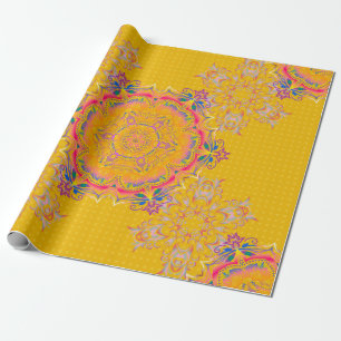 Decorative symmetry arabesque. Beige, pink and yel Wrapping Paper
