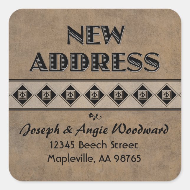 Decorative Tan Custom New Address Stickers (Front)