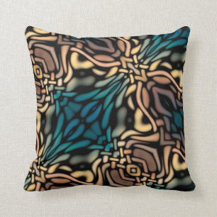 Decorative Teal Blue Gold Pattern Cushion