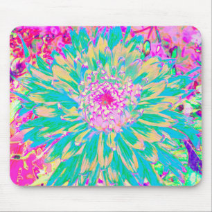 Decorative Teal Green and Hot Pink Dahlia Flower Mouse Pad