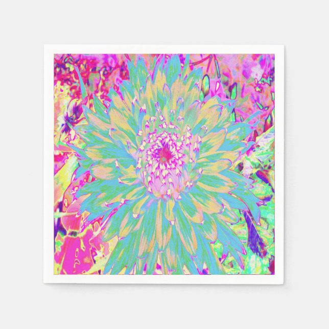 Decorative Teal Green and Hot Pink Dahlia Flower Napkin (Front)