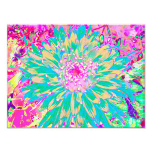 Decorative Teal Green and Hot Pink Dahlia Flower Photo Print