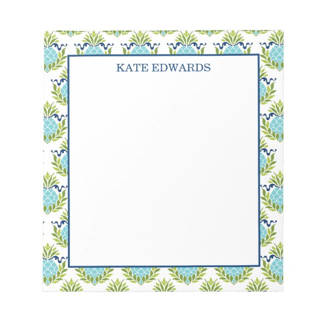 Decorative Teal Pineapple Pattern Notepad (Front)