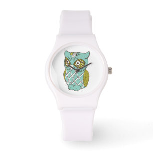 Decorative Teal Retro Pattern Owl Watch