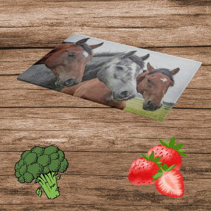 Decorative Three Horse Heads Glass Cutting Board 