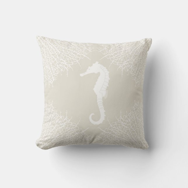 Decorative throw pillow with seahorse and coral (Front)