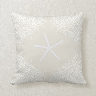 Decorative throw pillow with seastar and coral