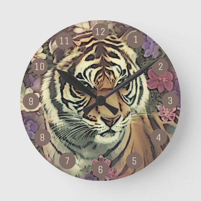 Decorative Tiger Flower Round Clock (Front)