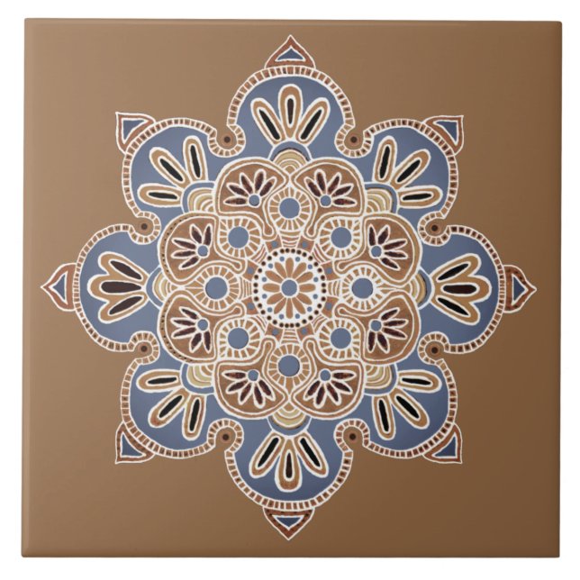 Decorative tile Medallion Smokey orange and blue (Front)