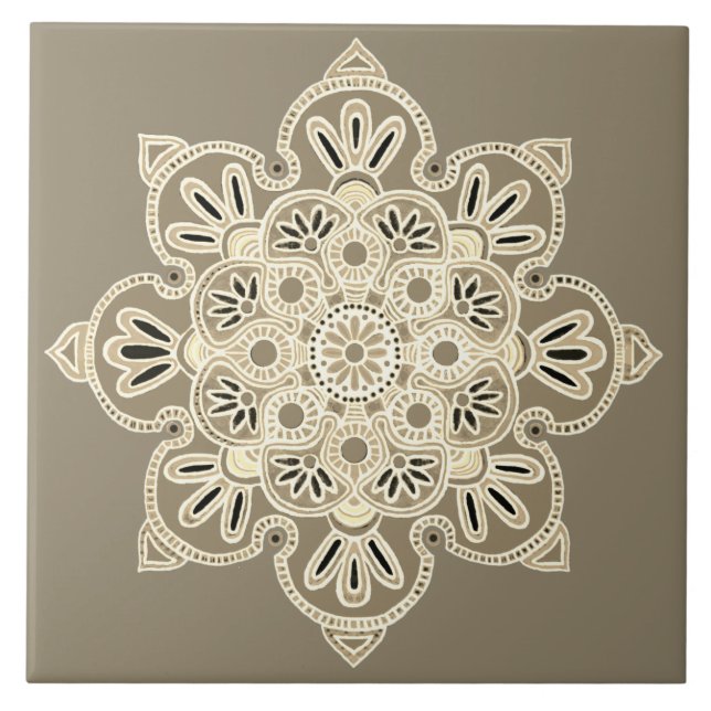 Decorative tile Medallion tan on tan (Front)