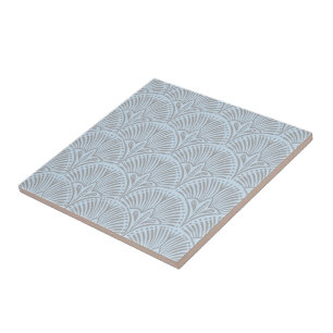 Decorative Tile with Grey & Light Blue Fan Pattern