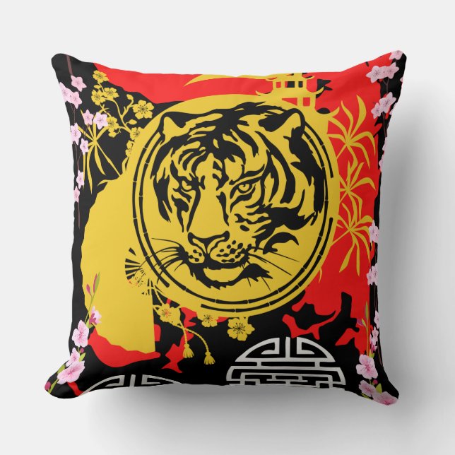  Decorative traditional chinese tiger pattern red Cushion (Front)