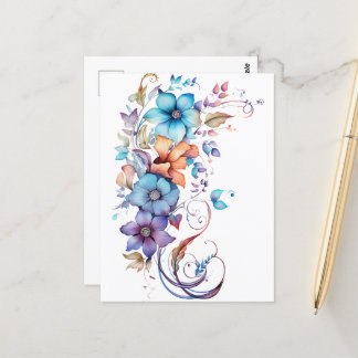 Decorative Tropical Watercolor Flowers Postcard