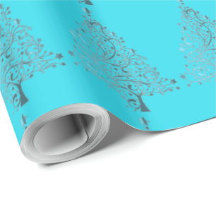 Decorative Turquoise Blue Christmas Tree Pattern Wrapping Paper