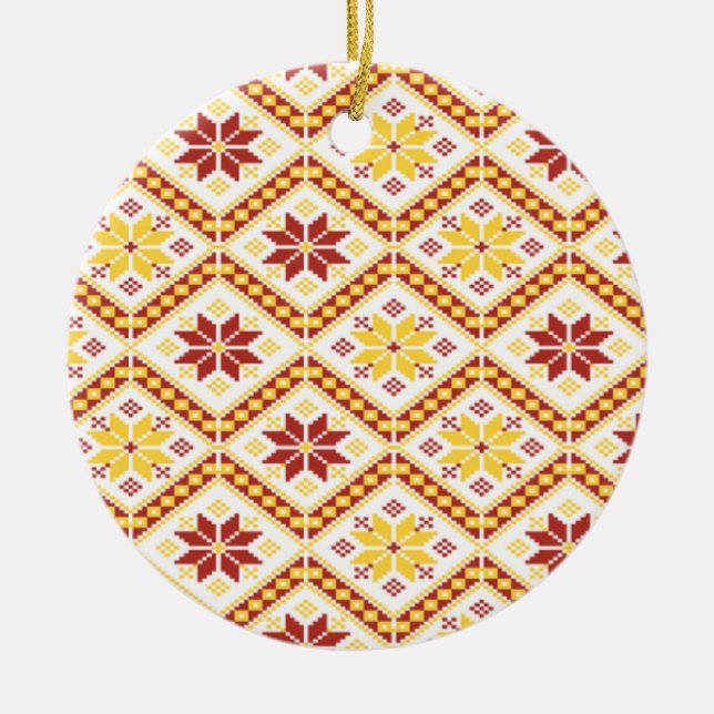 Decorative Ukrainian cross stitch ceramic ornament (Front)