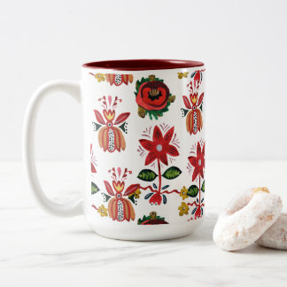 Decorative Ukrainian Flowers Two-Tone Coffee Mug