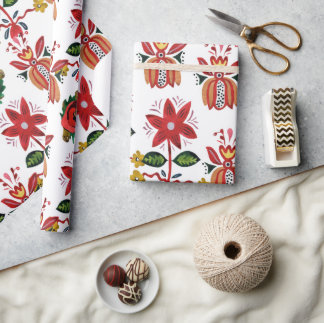 Decorative Ukrainian Flowers Wrapping Paper