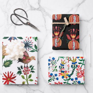 Decorative Ukrainian Flowers Wrapping Paper Sheet