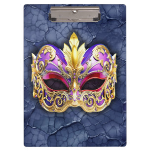Decorative Venetian Mask on Textured Dark Navy Clipboard