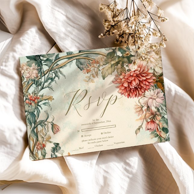 Decorative Victorian Royal Floral Wedding  RSVP Card (Creator Uploaded)