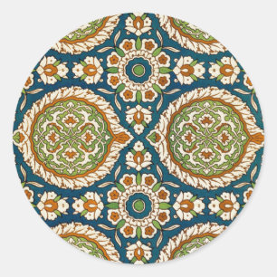 Decorative Vintage Arabic Floral Pattern Classic Round Sticker