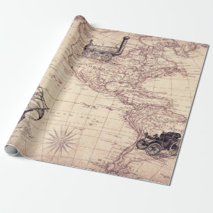 Decorative Vintage map, retro world maps pattern Wrapping Paper