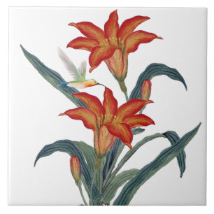 Decorative Vintage Orange Daylily Flower  Ceramic Tile
