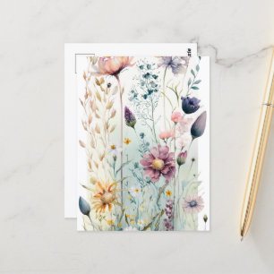 Decorative Vintage Watercolor Flowers Postcard