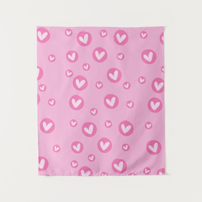 Decorative Wall Rug Hearts Pink Tapestry (Front)
