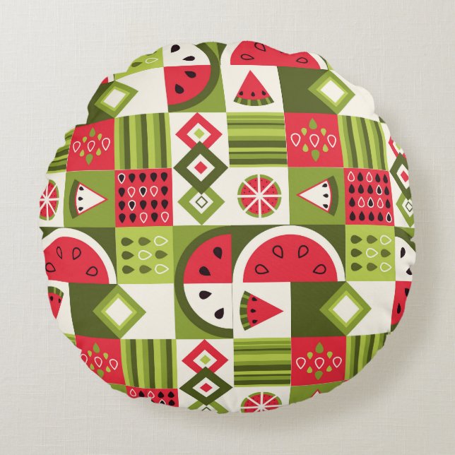 Decorative Watermelon Elements Art Print Round Cushion (Front)