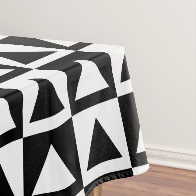 Decorative White&Black Triangles&Checkers Design Tablecloth (In Situ)