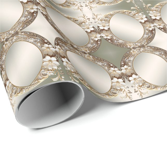 Decorative White Floral Wrapping Paper (Roll Corner)