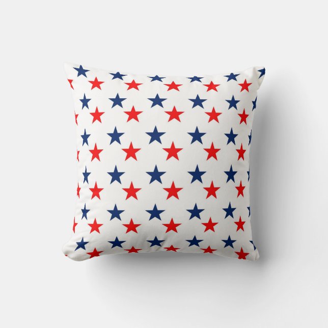 Decorative White Red Blue Stars Cushion (Front)